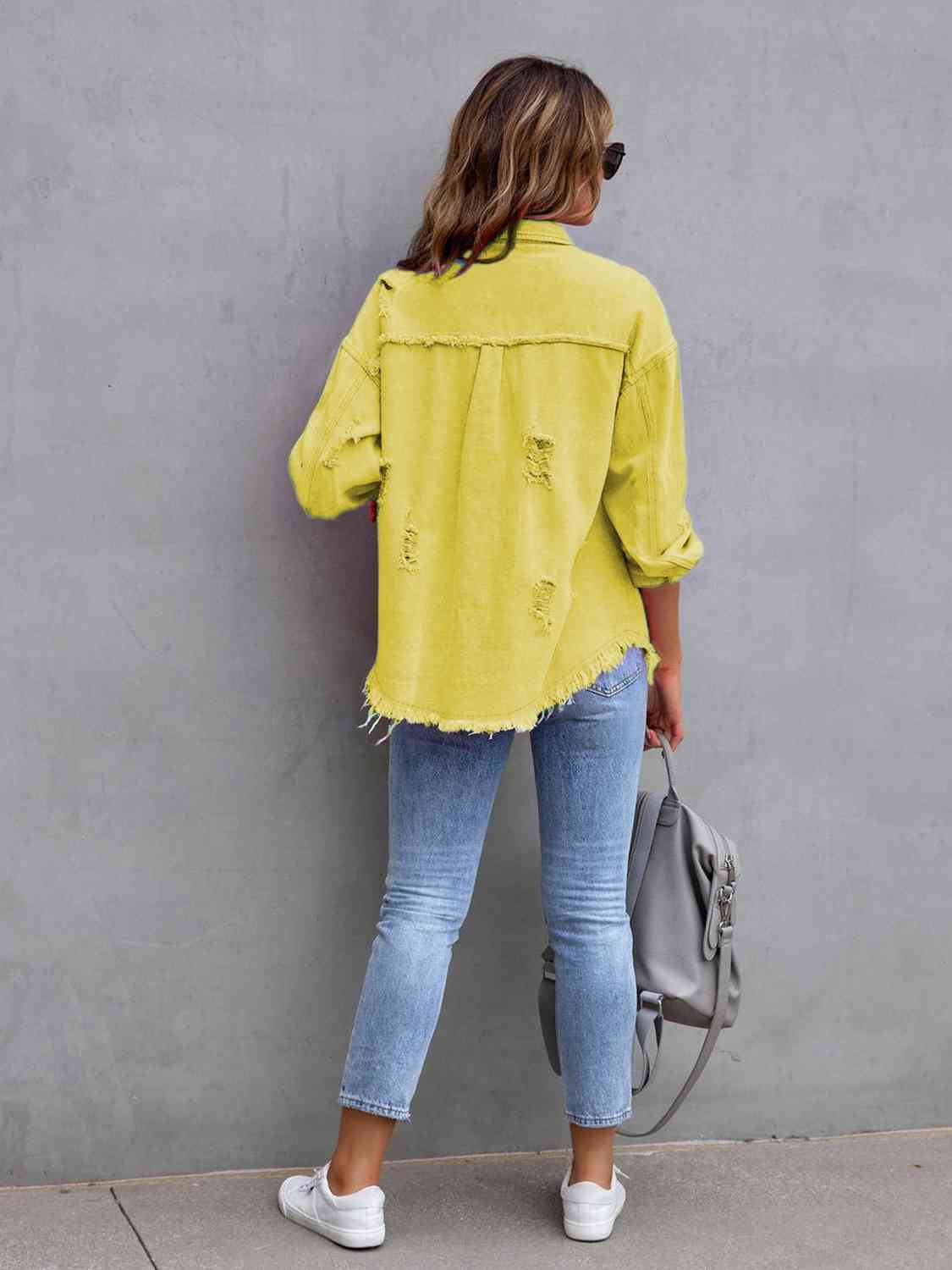 Distressed Drop Shoulder Denim Jacket - Trandify Deal