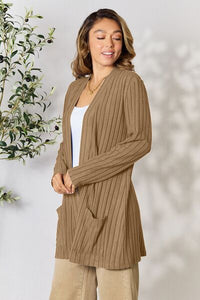 Basic Bae Full Size Ribbed Open Front Cardigan with Pockets Trandify deal