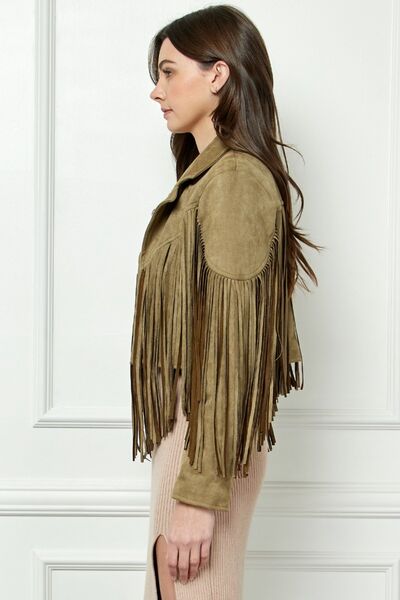 Veveret Suede Fringe Long Sleeve Moto Jacket Trandify deal