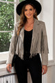 Fringe Trim Lapel Collar Cropped Blazer - Trandify Deal
