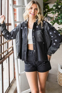 Veveret Star Embroidered Hooded Denim Jacket Trandify deal