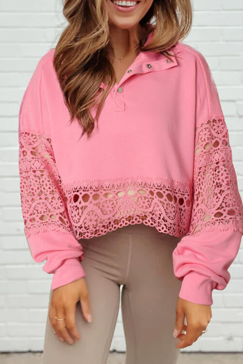 Crochet Snap Button Sweatshirt Trandify deal