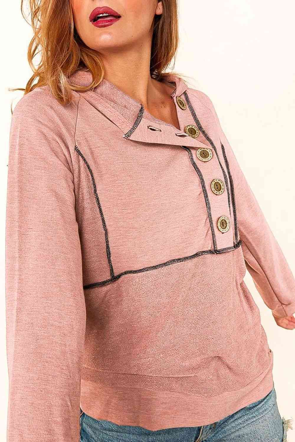 Buttoned Long Sleeve Hoodie Trandify deal