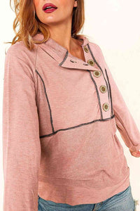 Buttoned Long Sleeve Hoodie Trandify deal