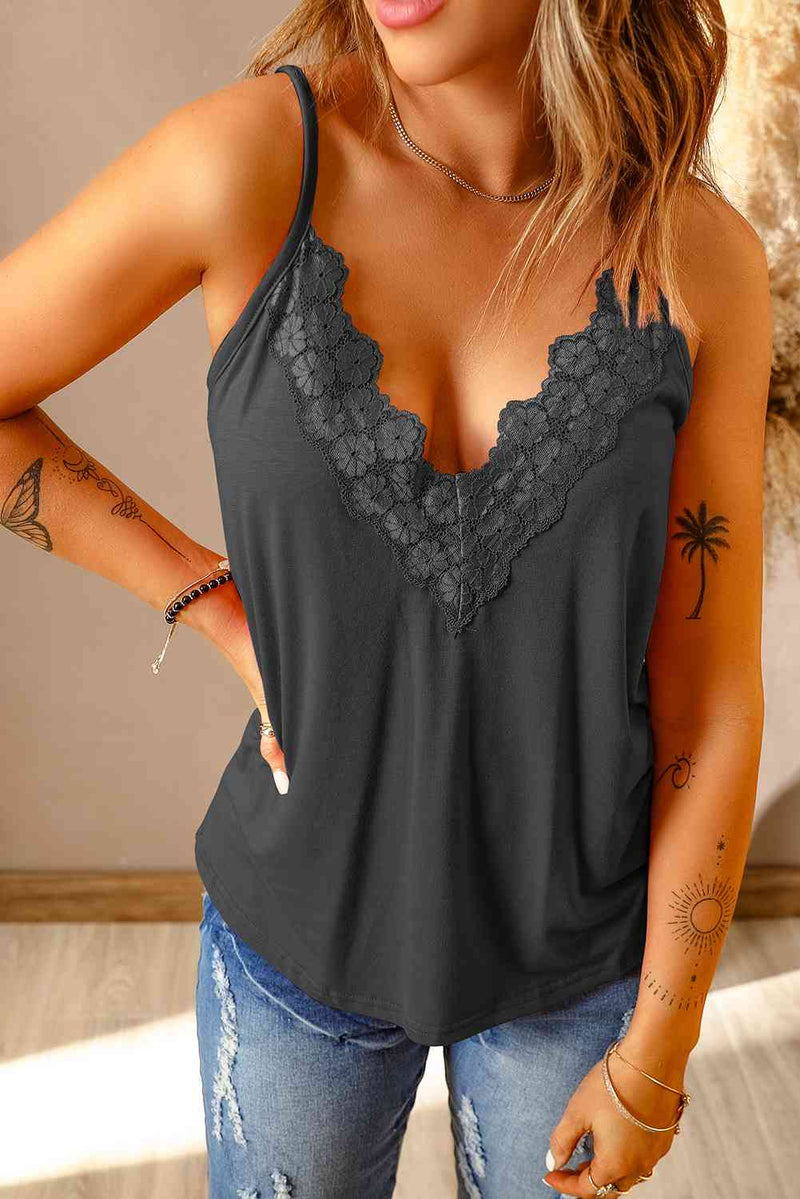 Full Size Lace Trim V-Neck Cami Top Trandify deal