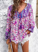 Devine Printed Tie Neck Long Sleeve Blouse Trandify deal