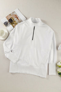 Half Zip Pocketed Dropped Shoulder Sweatshirt Trandify deal