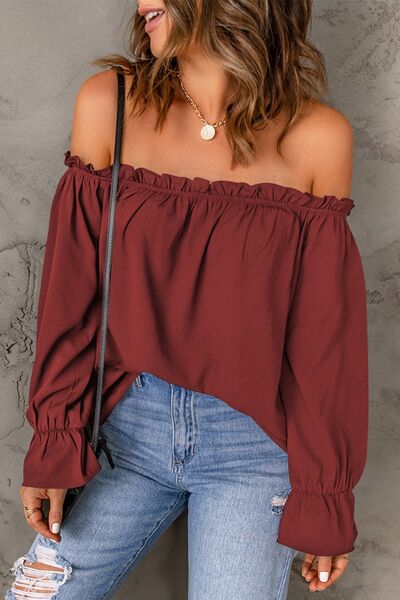 Frill Off-Shoulder Flounce Sleeve Blouse Trandify deal