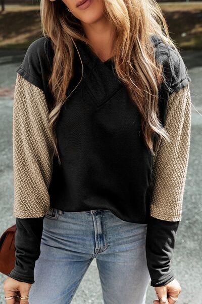 Color Block Dropped Shoulder Hoodie Trandify deal