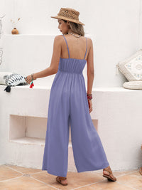 Openwork Spaghetti Strap Wide Leg Jumpsuit Trandify deal