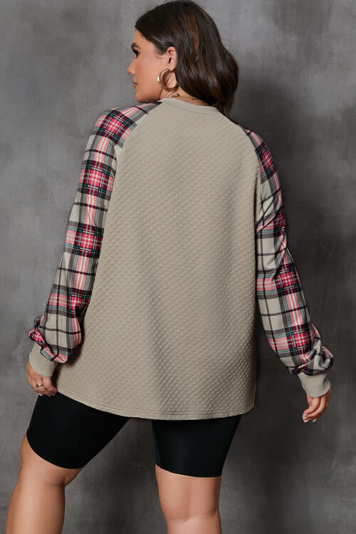 Plus Size Plaid Round Neck Long Sleeve Sweatshirt - Trandify Deal