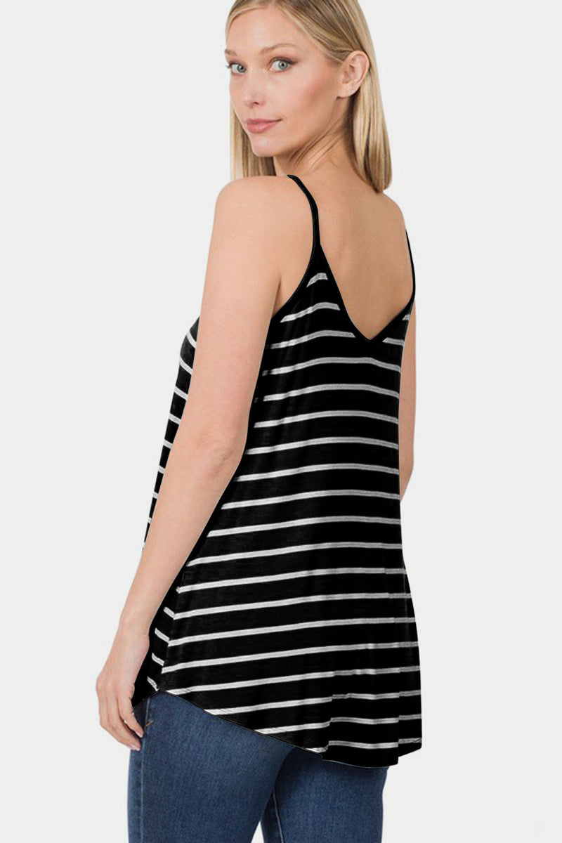 Zenana Striped V-Neck Curved Hem Cami Trandify deal