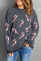 Sequin Candy Cane Round Neck Sweatshirt - Trandify Deal