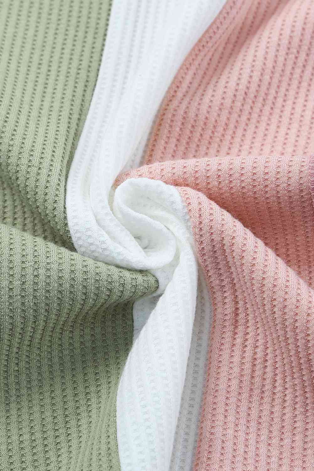 Multicolored Striped Waffle-Knit Sleeveless Tank Trandify deal