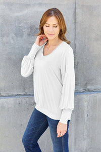 Basic Bae Full Size V-Neck Lantern Sleeve Blouse Trandify deal