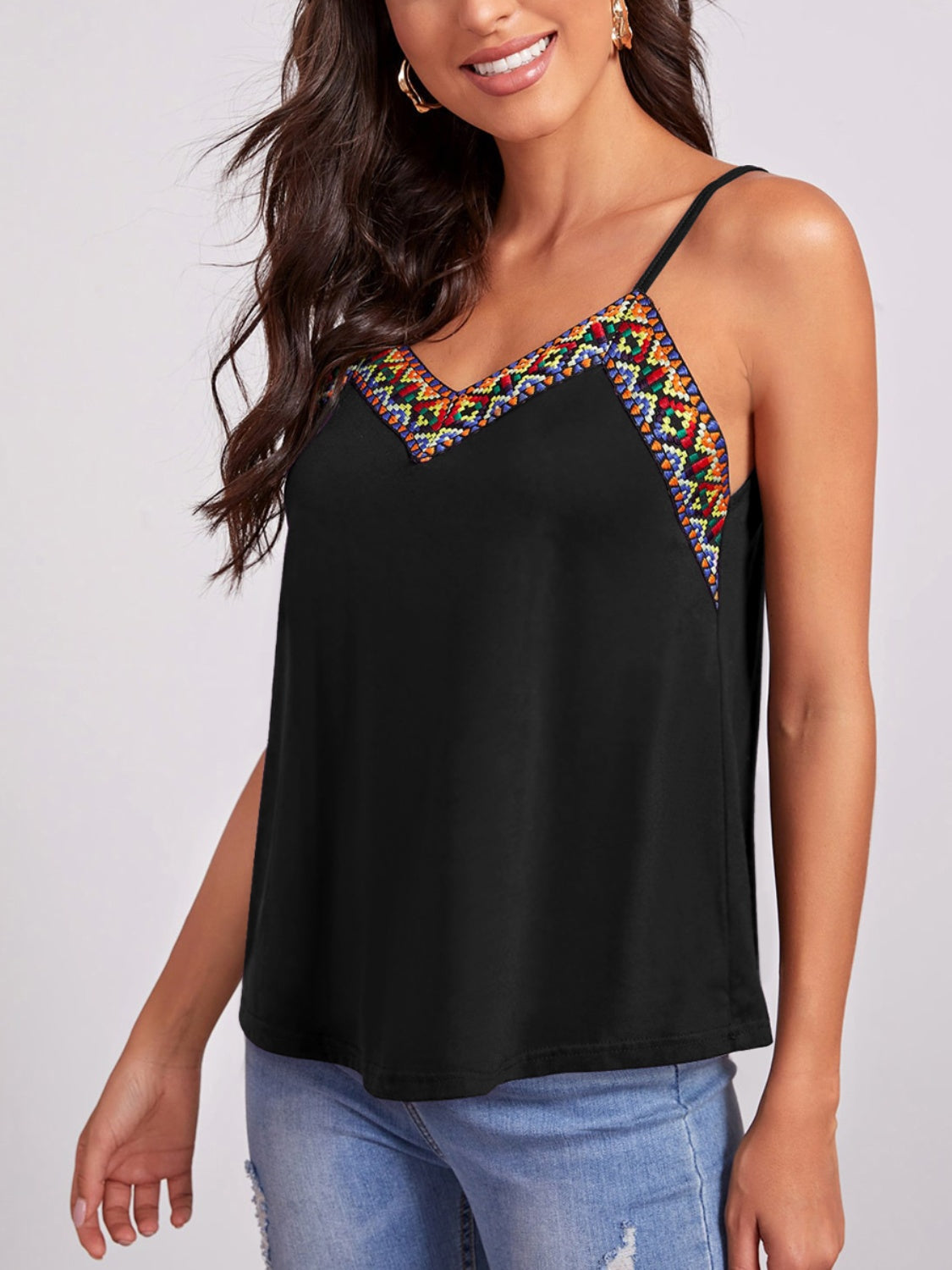 FAM-FAM Geometric V-Neck Spaghetti Strap Cami Trandify deal