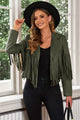 Fringe Trim Lapel Collar Cropped Blazer - Trandify Deal