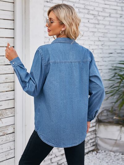 Button Up Collared Neck Denim Jacket Trandify deal