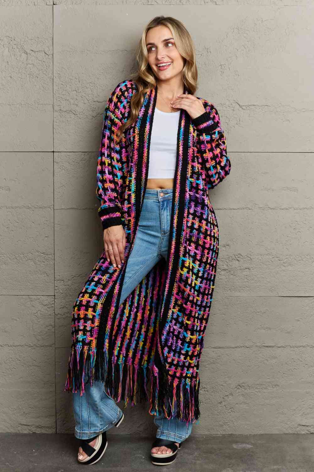 Angel wings Multicolored Open Front Fringe Hem Cardigan Trandify deal