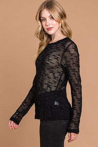 Culture Code Full Size Round Neck Mesh Perspective Top Trandify deal