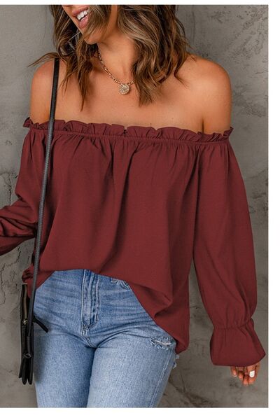 Frill Off-Shoulder Flounce Sleeve Blouse Trandify deal