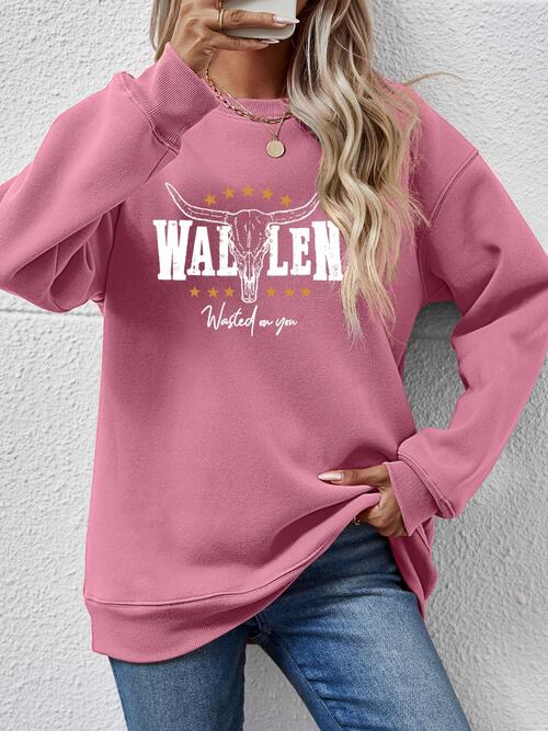 Graphic Round Neck Dropped Shoulder Sweatshirt Trandify deal