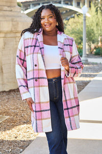 Double Take Full Size Plaid Button Up Lapel Collar Coat Trandify deal