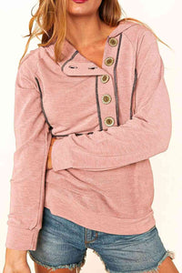 Buttoned Long Sleeve Hoodie Trandify deal