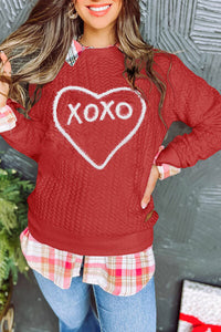 XOXO Heart Round Neck Dropped Shoulder Sweatshirt Trandify deal