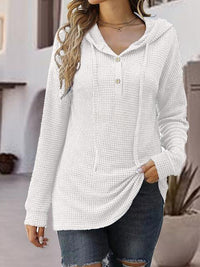 Half Button Up Drawstring Hoodie Trandify deal