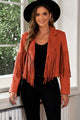 Fringe Trim Lapel Collar Cropped Blazer - Trandify Deal