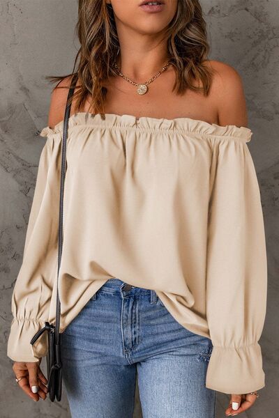Frill Off-Shoulder Flounce Sleeve Blouse Trandify deal