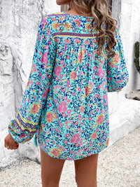 Devine Printed Tie Neck Long Sleeve Blouse Trandify deal