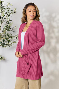Basic Bae Full Size Ribbed Open Front Cardigan with Pockets Trandify deal