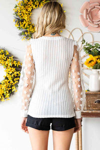 Double Take Textured Applique Long Sleeve Blouse Trandify deal