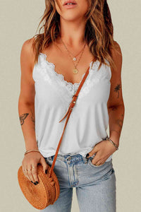 Full Size Lace Trim V-Neck Cami Top Trandify deal
