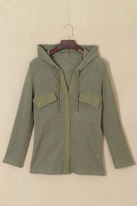 Waffle-Knit Button Up Drawstring Hoodie Trandify deal