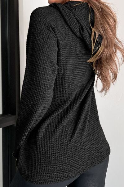 Waffle-Knit Button Up Drawstring Hoodie Trandify deal