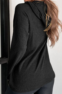 Waffle-Knit Button Up Drawstring Hoodie Trandify deal