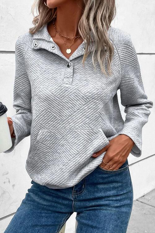 Geometric Snap Button Long Sleeve Sweatshirt Trandify deal