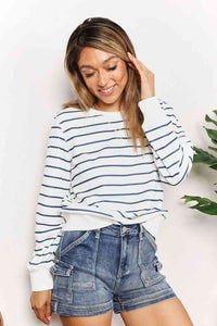 Double Take Striped Long Sleeve Round Neck Top Trandify deal