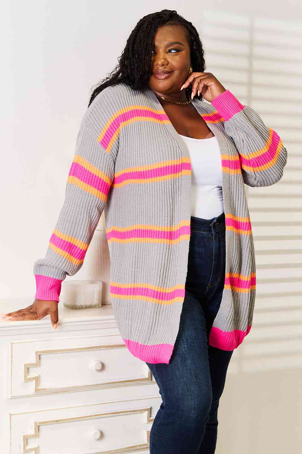 Woven Right Ribbed Long Sleeve Cardigan Trandify deal