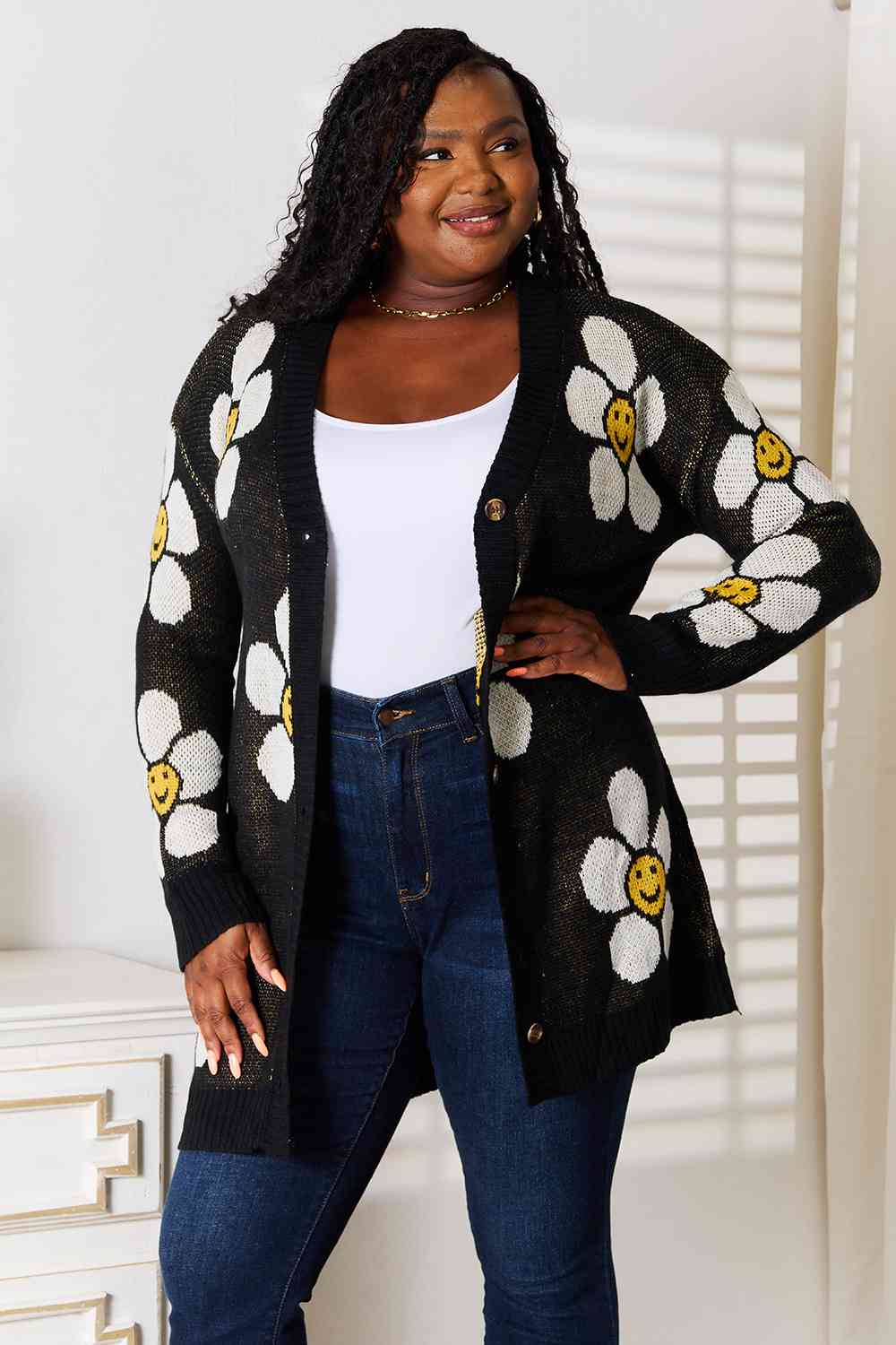 Double Take Floral Button Down Longline Cardigan Trandify deal