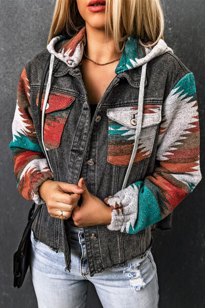 Drawstring Hooded Pocketed Denim Jacket - Trandify Deal