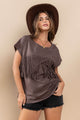 Ces Femme Fringe Detail Round Neck Short Sleeve Top Trandify deal