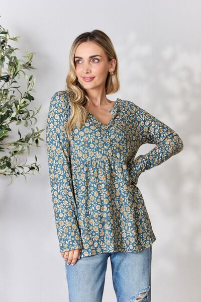 Heimish Full Size Floral Half Button Long Sleeve Blouse Trandify deal