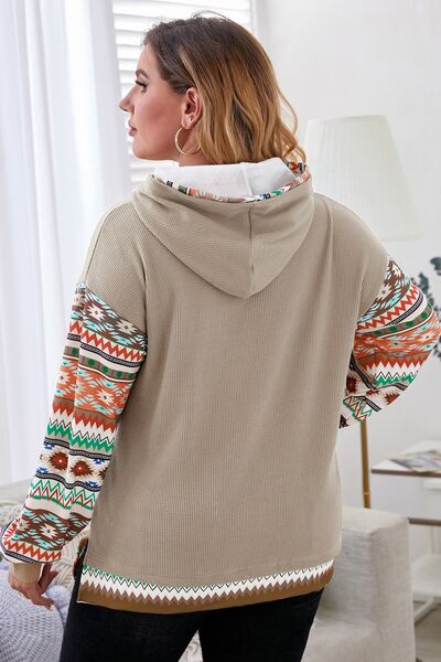 Plus Size Waffle-Knit Geometric Dropped Shoulder Hoodie Trandify deal