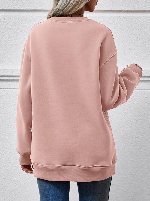 Graphic Round Neck Dropped Shoulder Sweatshirt Trandify deal