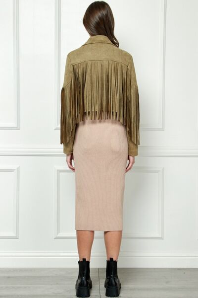 Veveret Suede Fringe Long Sleeve Moto Jacket Trandify deal