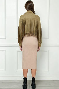 Veveret Suede Fringe Long Sleeve Moto Jacket Trandify deal